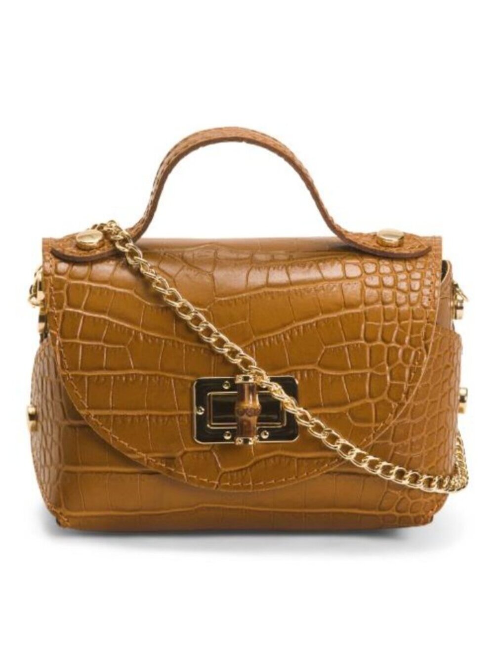PERSAMAN NEW YORK Made In Italy Leather Top Handle Crocodile Satchel